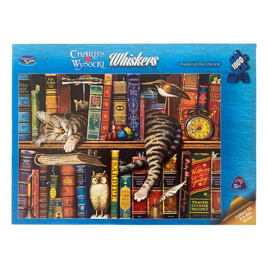 Photograph of box of Frederick the Literate Holdson puzzle with art by Charles Wysocki.