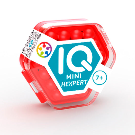 Photo of box of IQ Mini Hexpert compact mind puzzle by Smart Games.