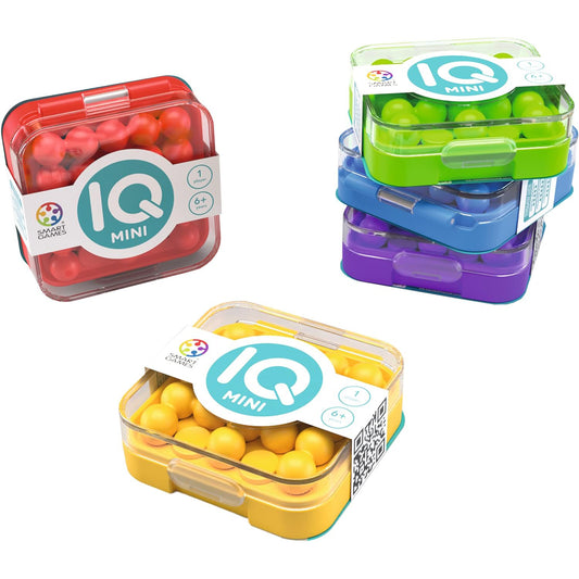 Photo of boxes of IQ Mini mind puzzle by Smart Games.