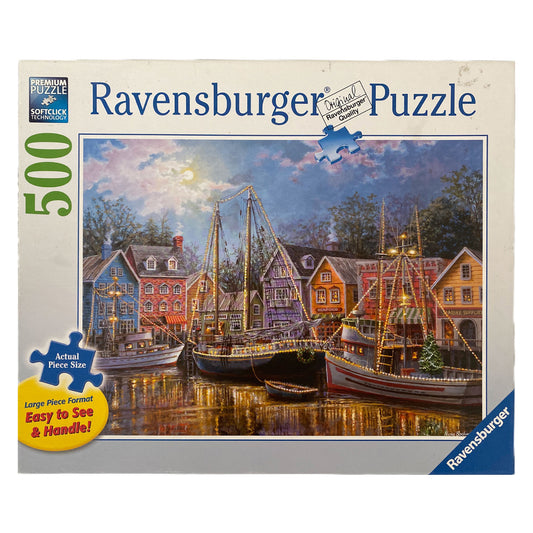 Photo of box of Ships Aglow Ravensburger Puzzle.