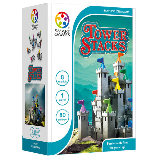 Photo of box of Tower Stacks mind puzzle by Smart Games.