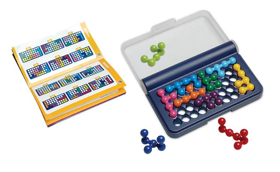 Photo of parts and booklet for the IQ Fit mind puzzle by Smart Games.